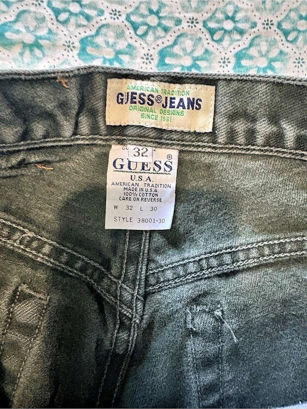 Vintage 90s Vintage Guess Jeans – Washed dark green(Made in USA)